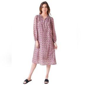 Xirena Laia Relaxed Fit Silk Blend Midi Dress Lightweight All Over Novelty Print